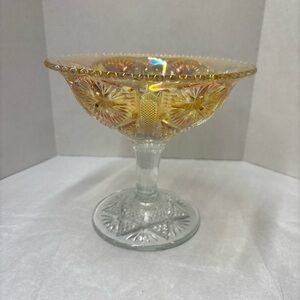 1910-1920 Imperial EAPG “Star & File" Rubigold Carnival Glass Compote Glassware
